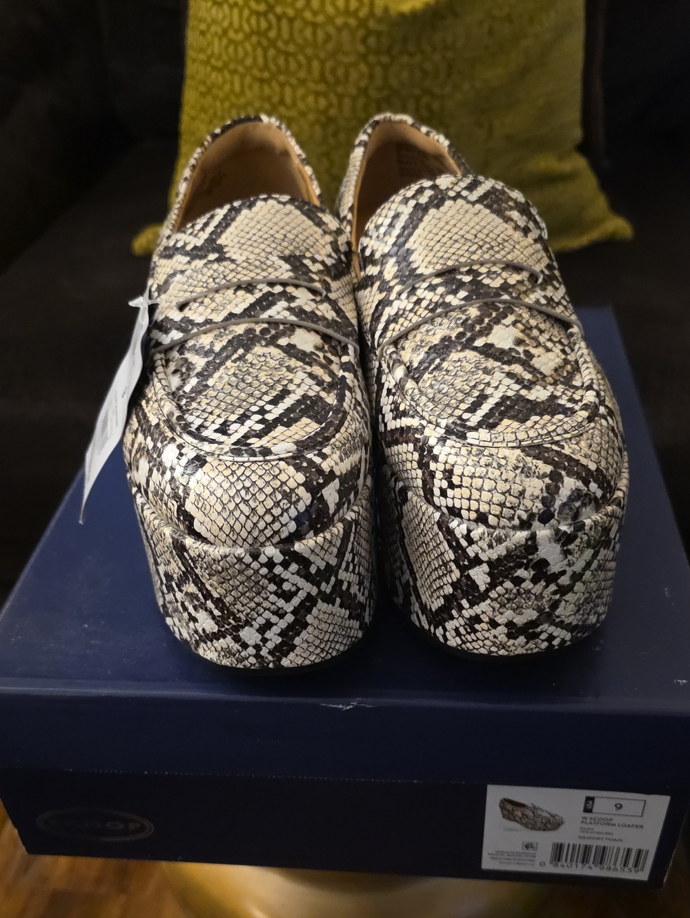 Snake-Print Platform Loafers in Beige and Black